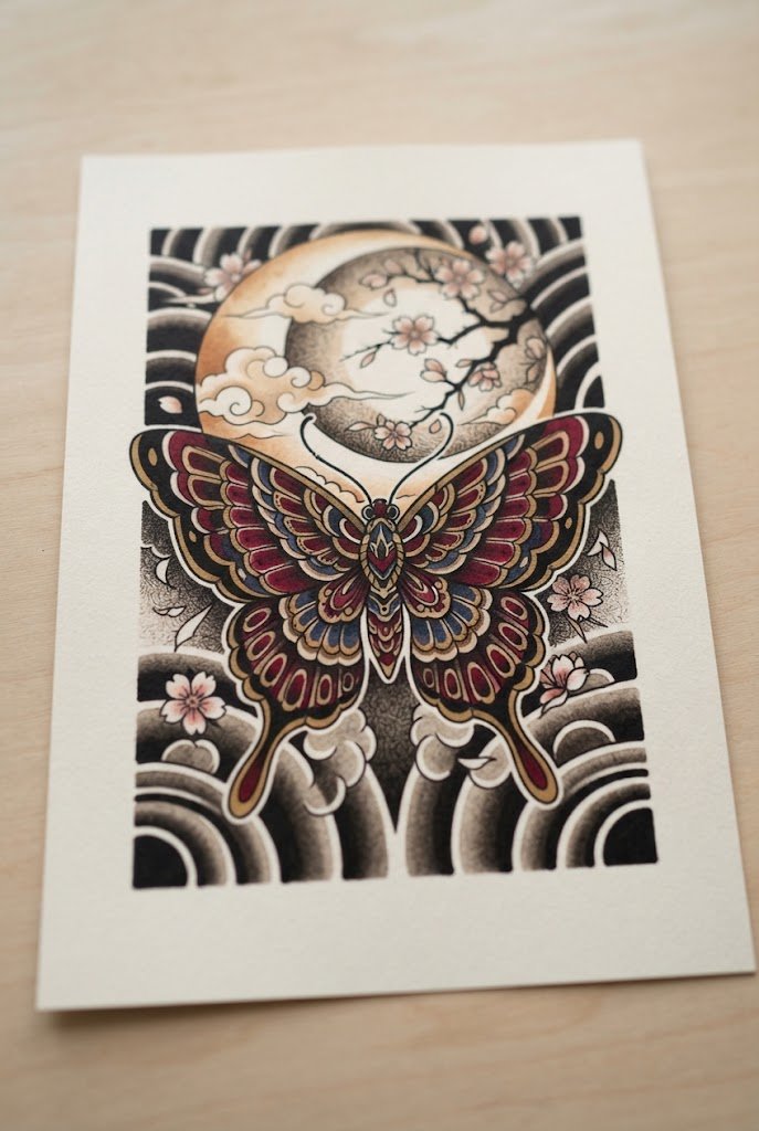 Japanese Irezumi Inspired — butterfly and moon tattoo style outfit