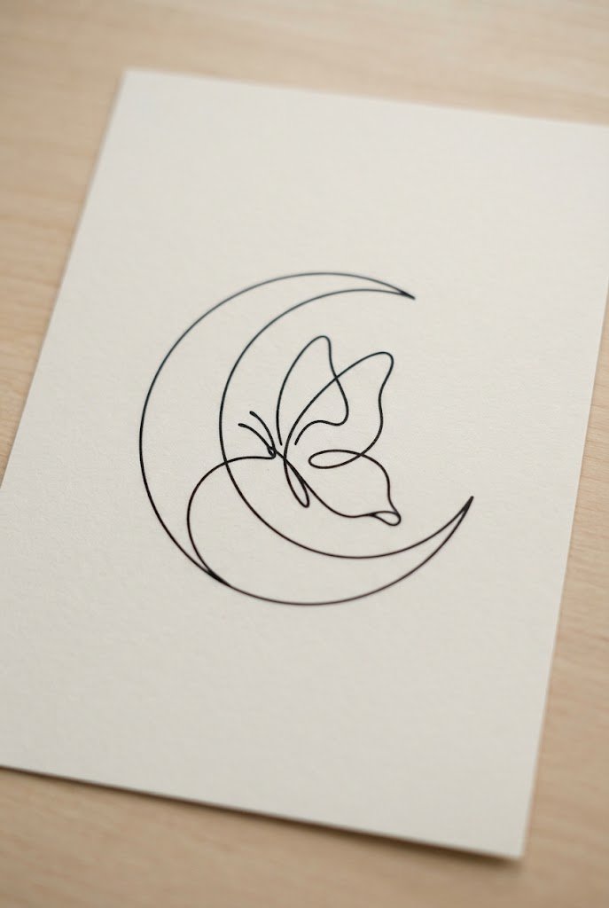 Abstract Line Art Silhouette — butterfly and moon tattoo style outfit