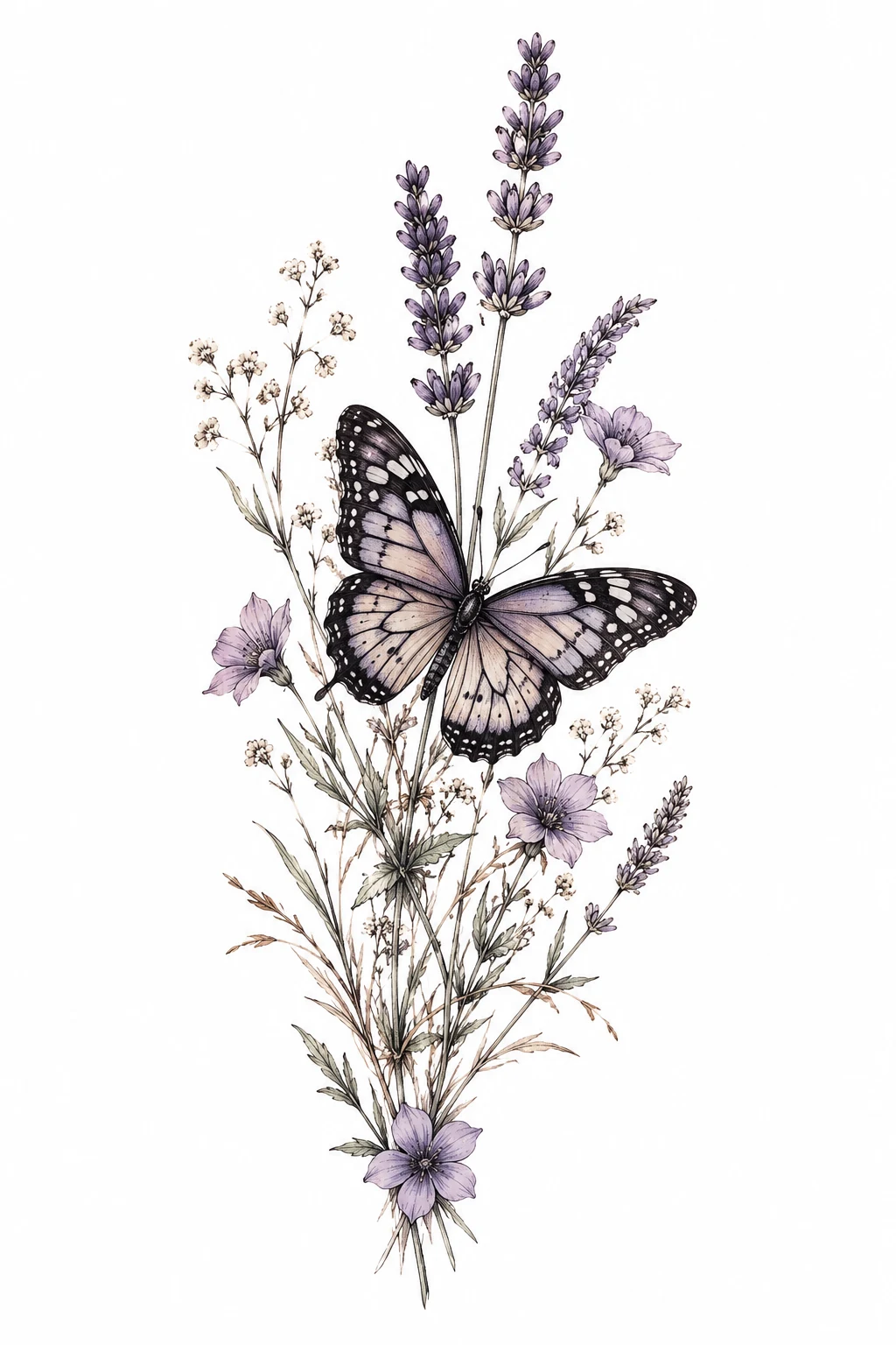Butterfly With Lavender and Wildflowers — butterfly ankle tattoo style outfit