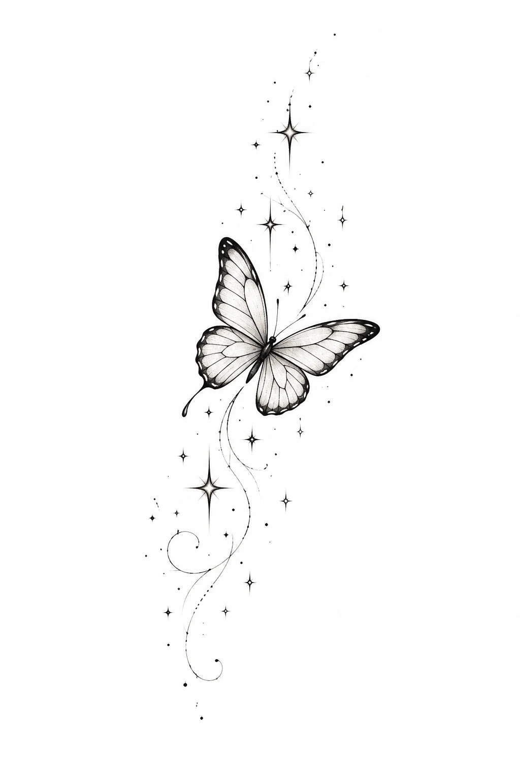 Fine-Line Butterfly With Stars — butterfly ankle tattoo style outfit