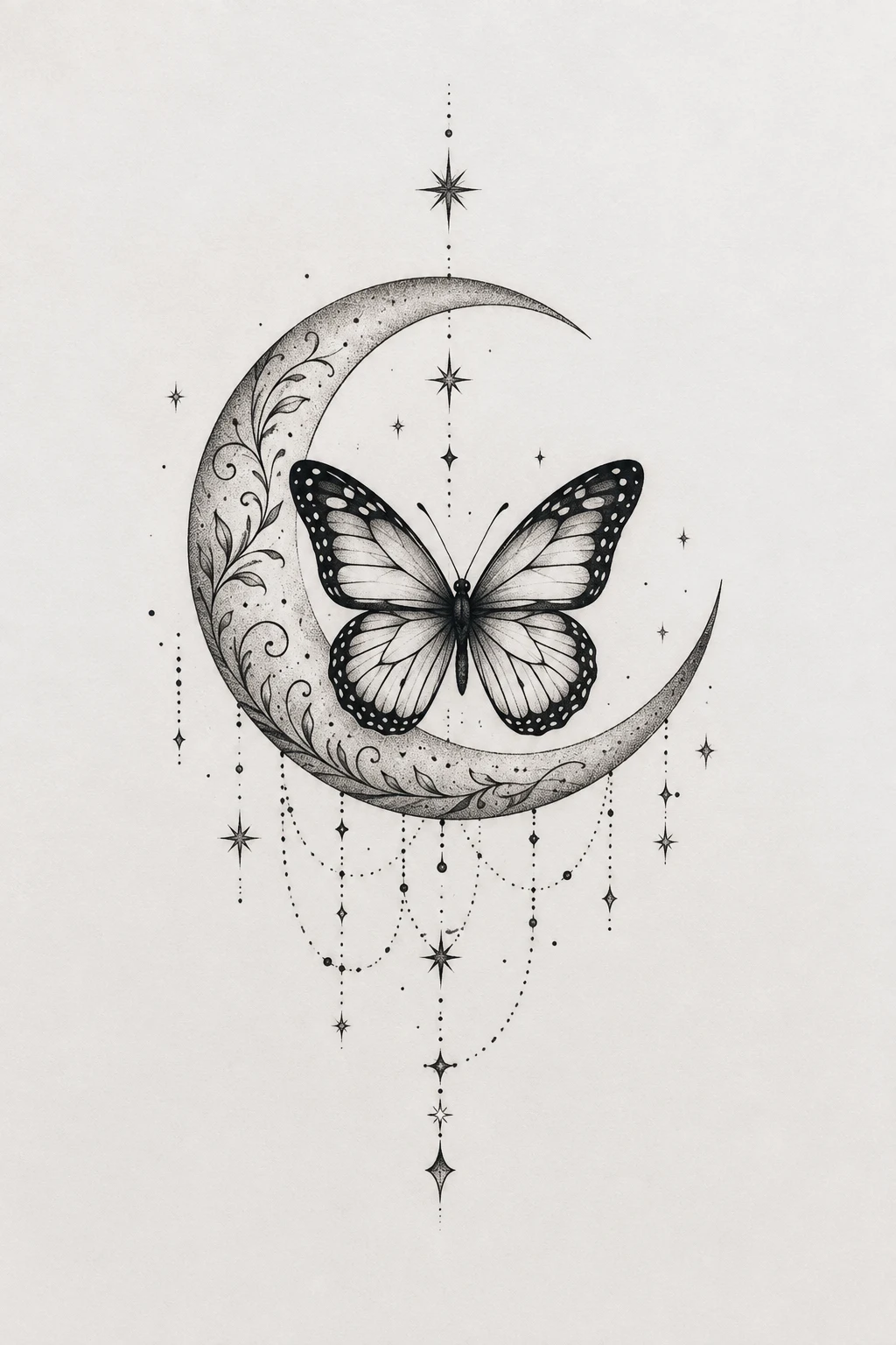 Butterfly and Crescent Moon — butterfly ankle tattoo style outfit