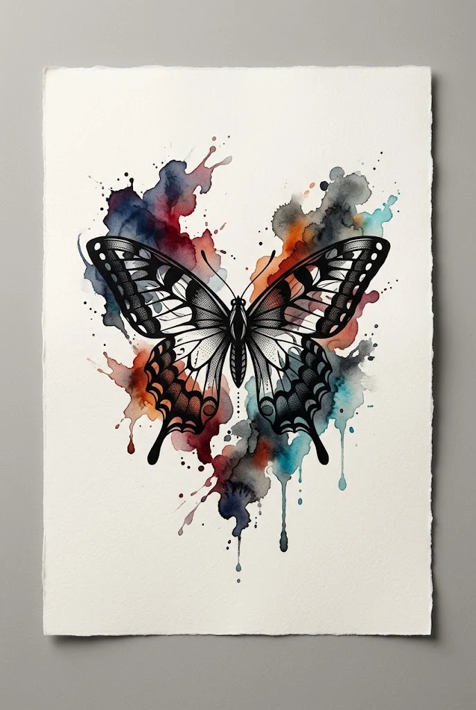 Moody Watercolor Splash & Black Outline — butterfly coverup tattoo style outfit