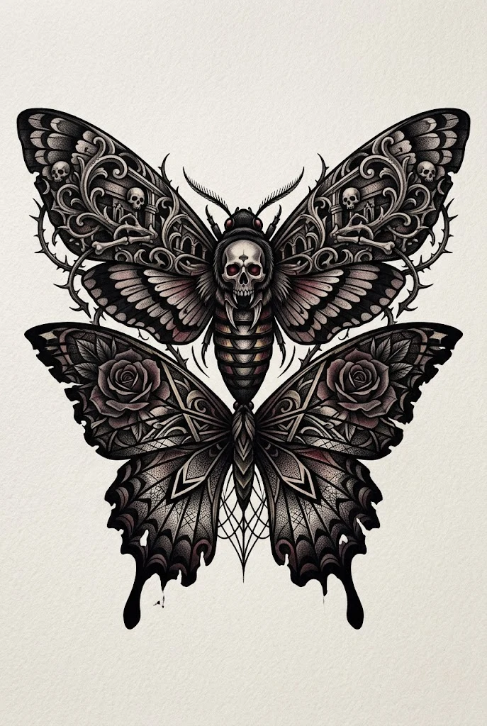 Dark Gothic Death's-Head Hawkmoth Hybrid — butterfly coverup tattoo style outfit