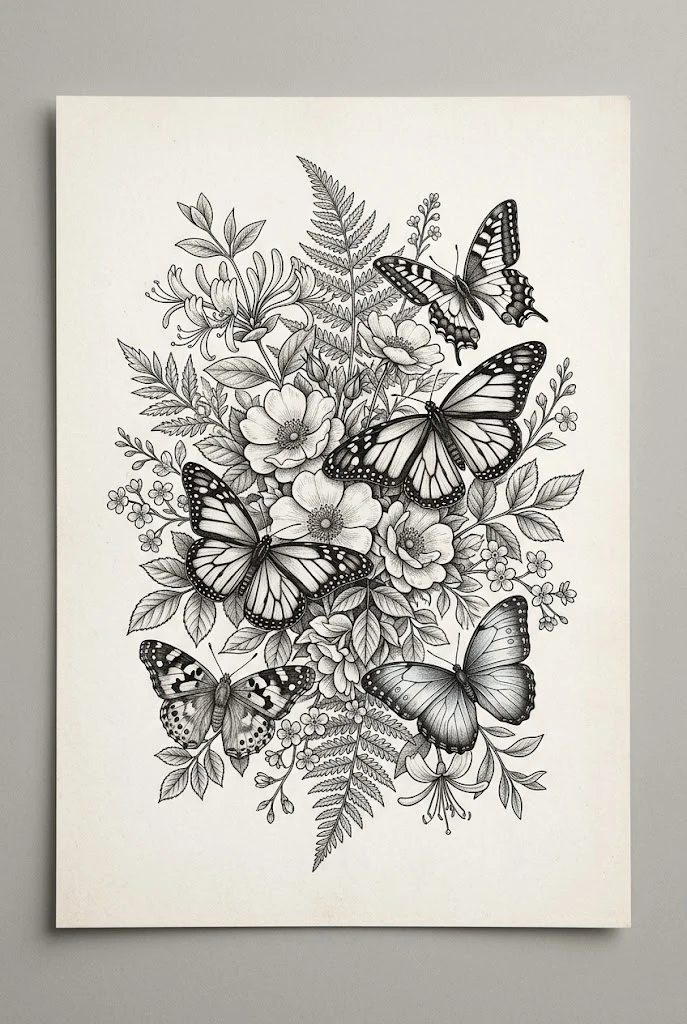 Vintage Botanical Floral & Butterfly Cluster — butterfly coverup tattoo style outfit