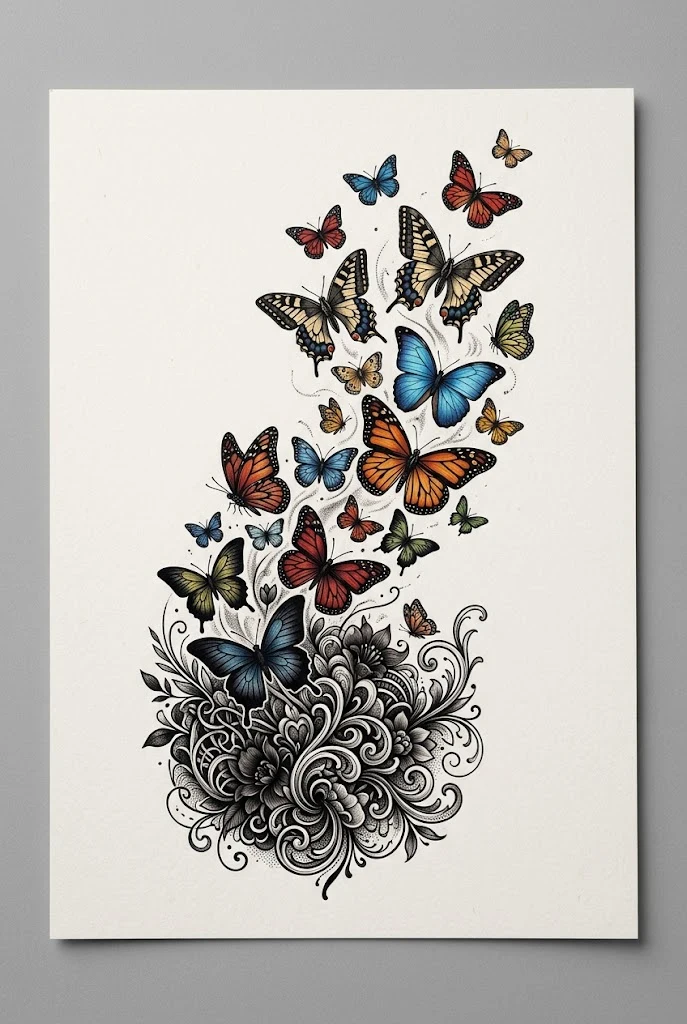 Ascending Butterfly Flight Trail — butterfly coverup tattoo style outfit