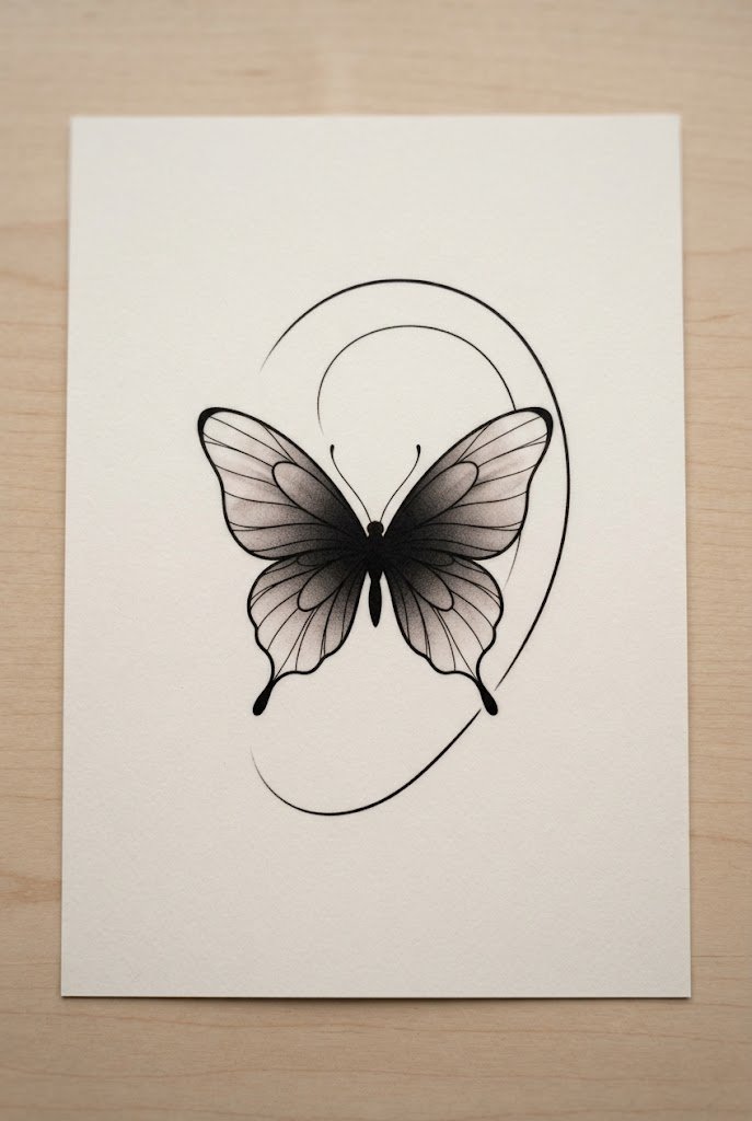 Gradient Ombre Silhouette — butterfly ear tattoo style outfit