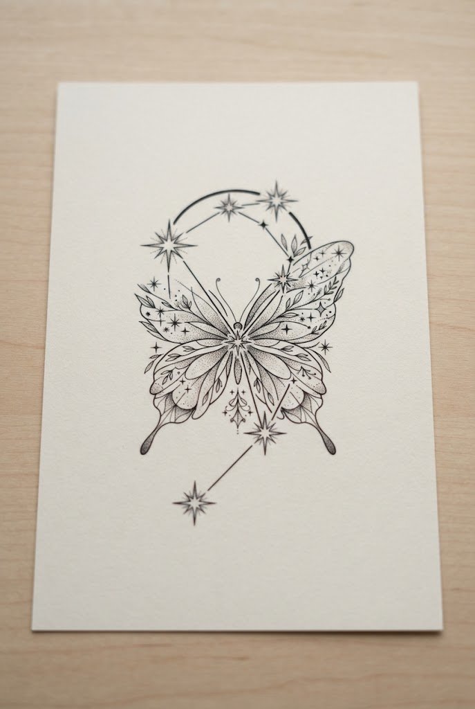 Behind-the-Ear Constellation — butterfly ear tattoo style outfit