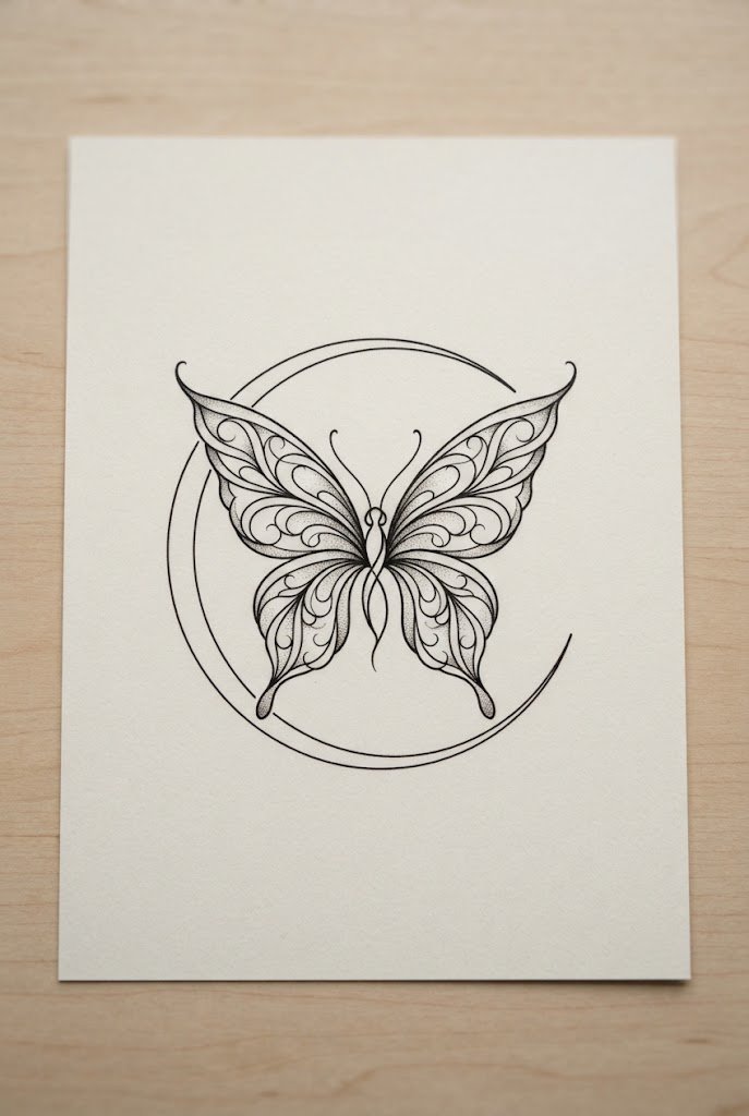 Daith Hugging Line Art — butterfly ear tattoo style outfit