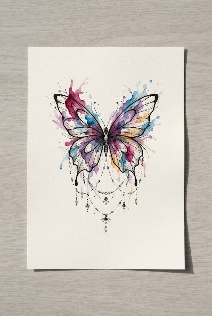 Abstract Watercolor Splash — butterfly elbow tattoo style outfit