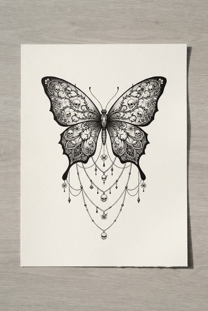 Darkwork Gothic Butterfly — butterfly elbow tattoo style outfit