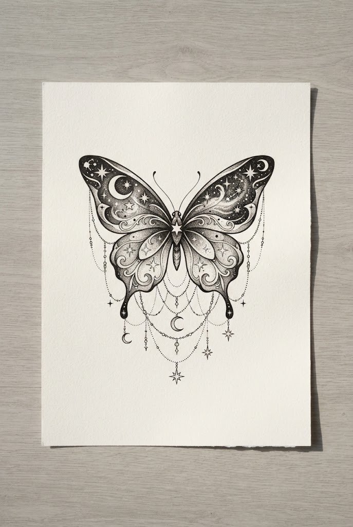 Celestial Moon and Stars Combo — butterfly elbow tattoo style outfit