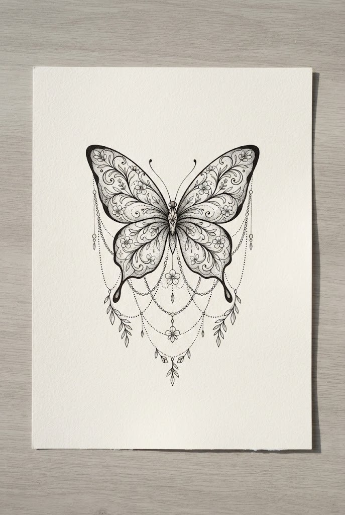 Fine-Line Stencil Flash — butterfly elbow tattoo style outfit