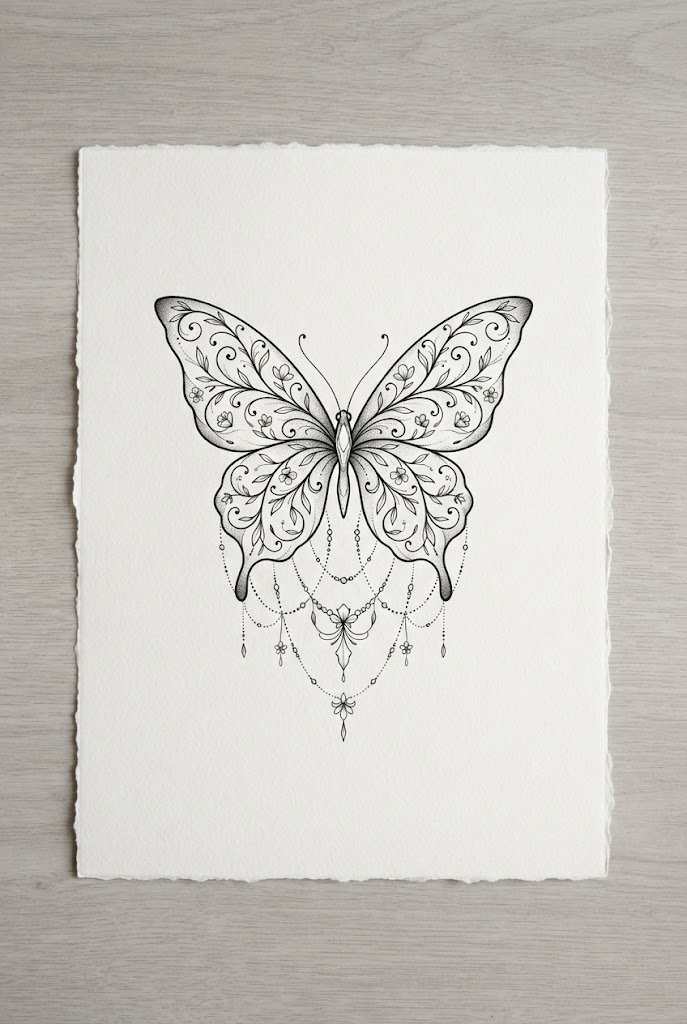 Dainty Crease Line Art — butterfly elbow tattoo style outfit