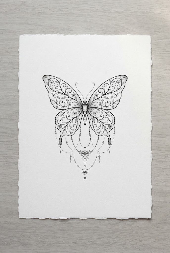 Floating Silhouette Duo — butterfly elbow tattoo style outfit