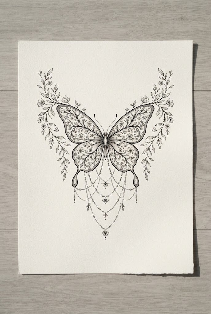 Botanical Garland Framing — butterfly elbow tattoo style outfit