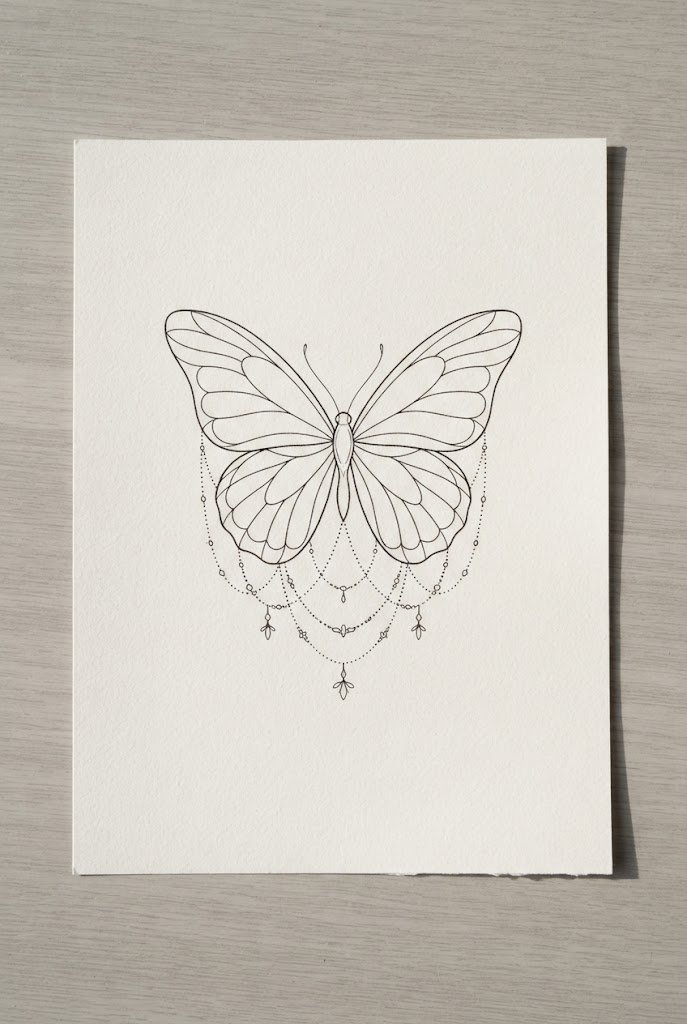 Minimalist Single-Needle Outline — butterfly elbow tattoo style outfit