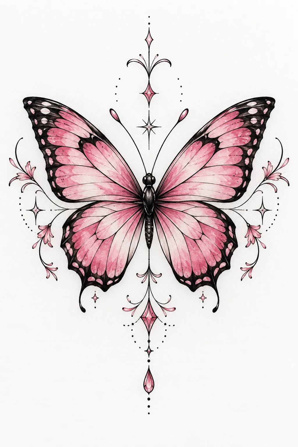 Pink Butterfly Face Tattoo Female Style — butterfly face tattoo style outfit