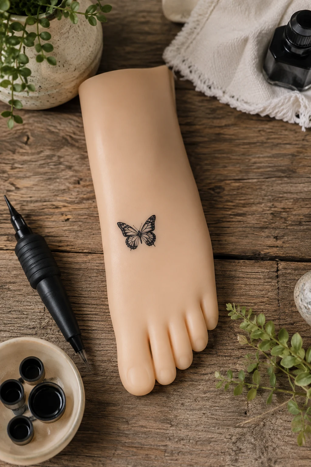 Tiny Black Butterfly — butterfly foot tattoo style outfit