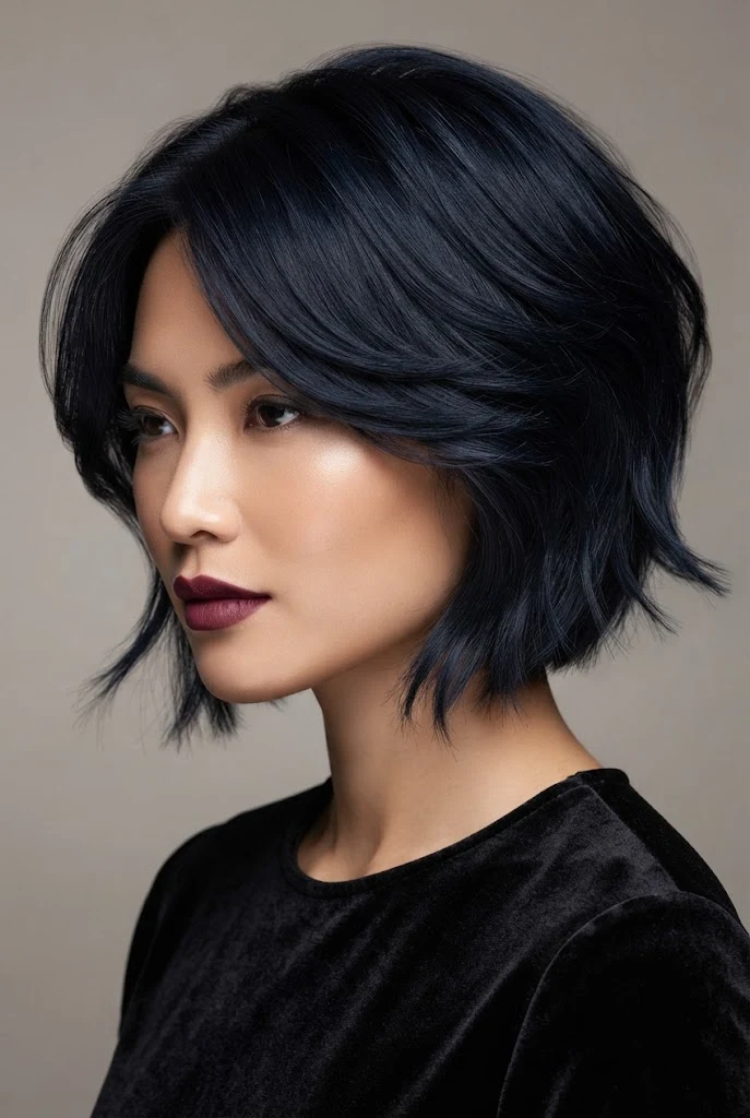 The Velvet Midnight Bob — butterfly hairstyles for short hair style outfit