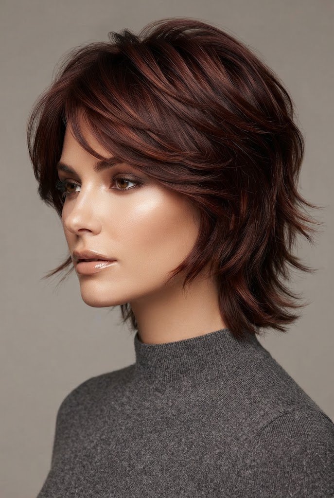 Mahogany Shaggy Butterfly — butterfly hairstyles for short hair style outfit