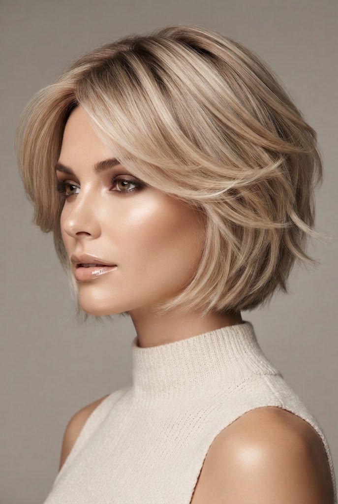 Sandy Blonde Layered Bob — butterfly hairstyles for short hair style outfit
