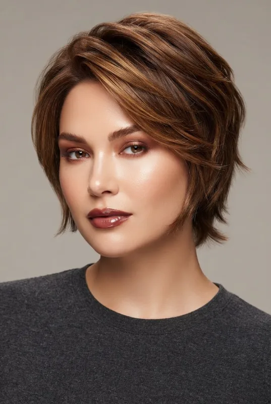 Chestnut Amber Round-Face Lift — butterfly hairstyles for short hair style outfit