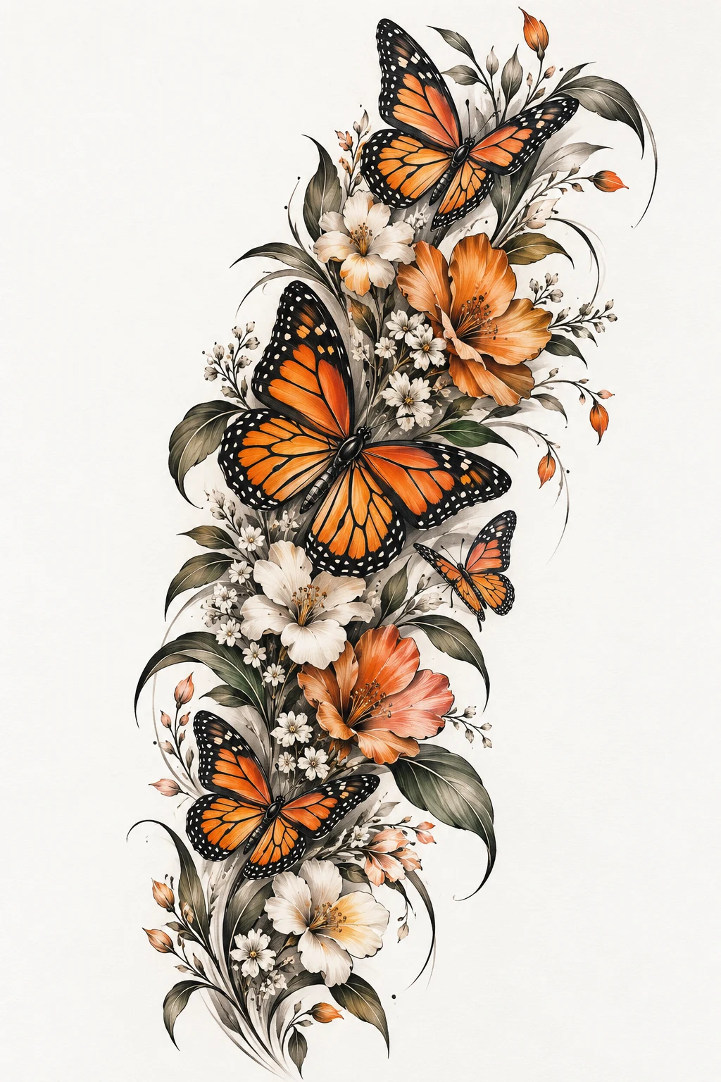 Monarch Butterfly Botanical Sleeve — butterfly half sleeve tattoo style outfit