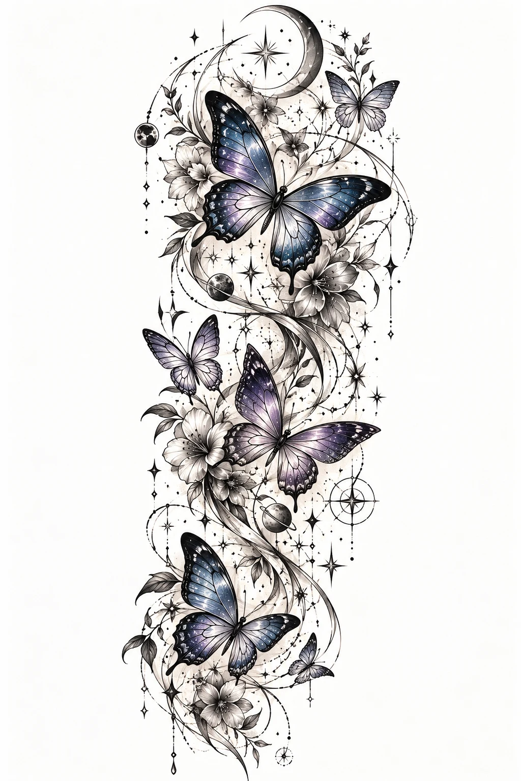 Butterfly Constellation Sleeve — butterfly half sleeve tattoo style outfit