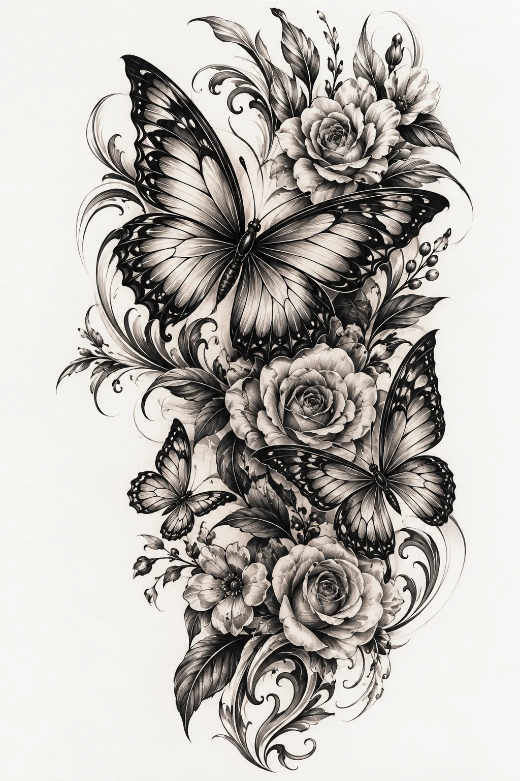 Black-and-Gray Butterfly Drama — butterfly half sleeve tattoo style outfit