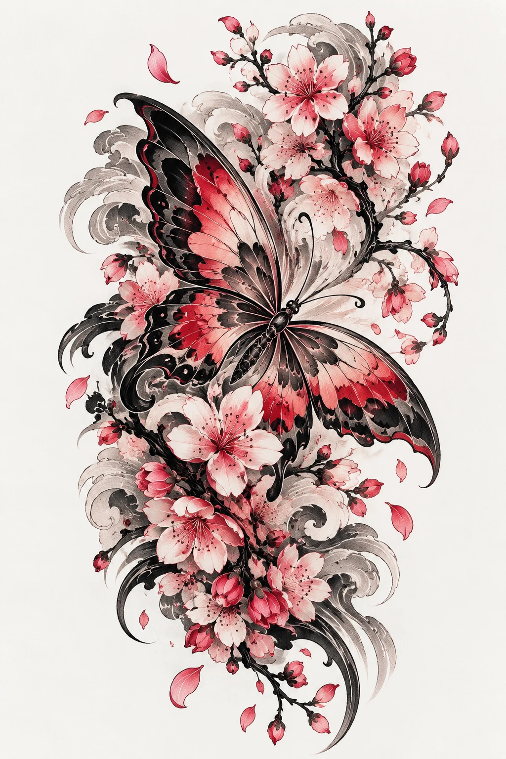 Japanese Butterfly With Cherry Blossoms — butterfly half sleeve tattoo style outfit