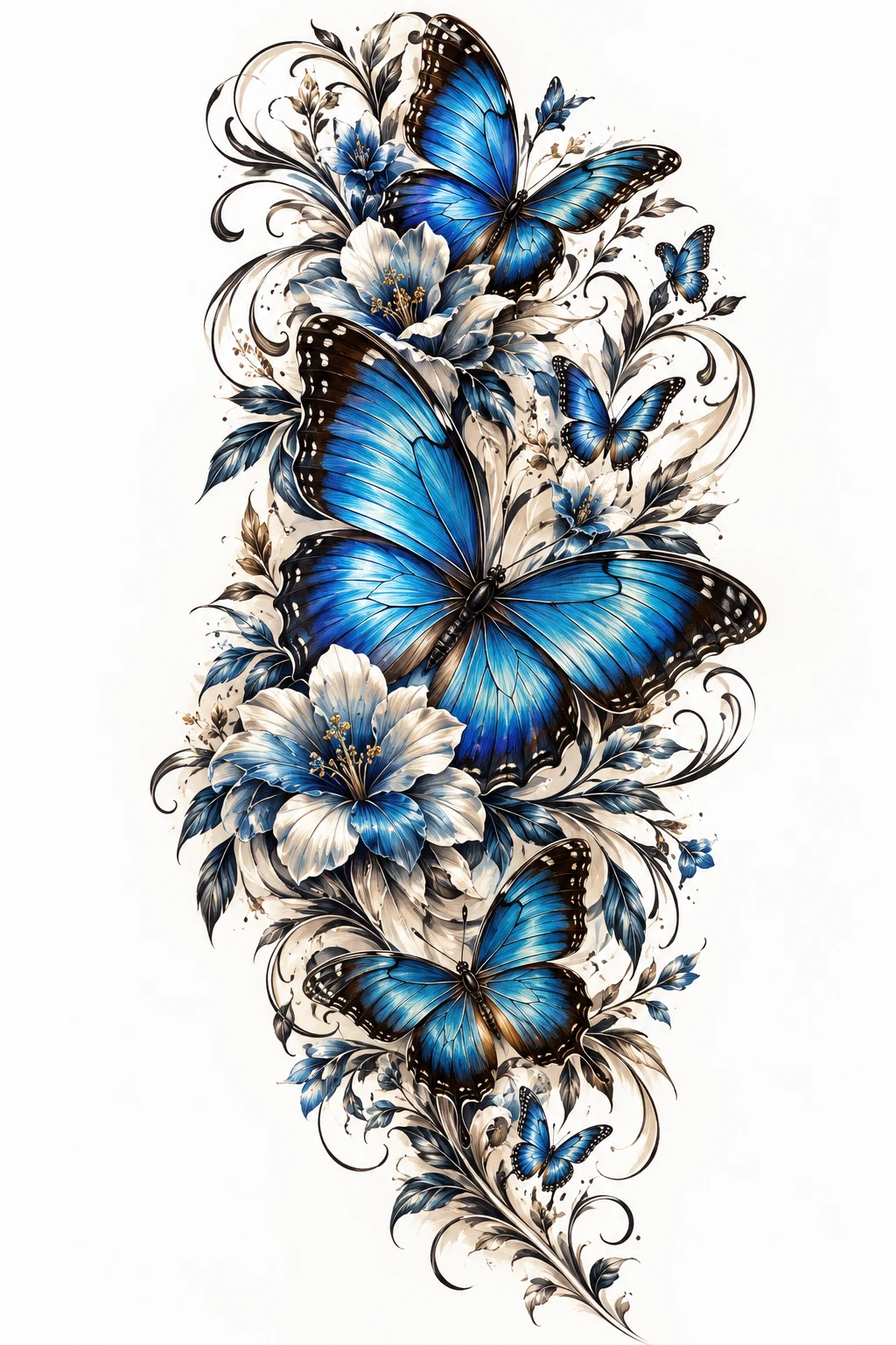 Blue Morpho Statement Sleeve — butterfly half sleeve tattoo style outfit
