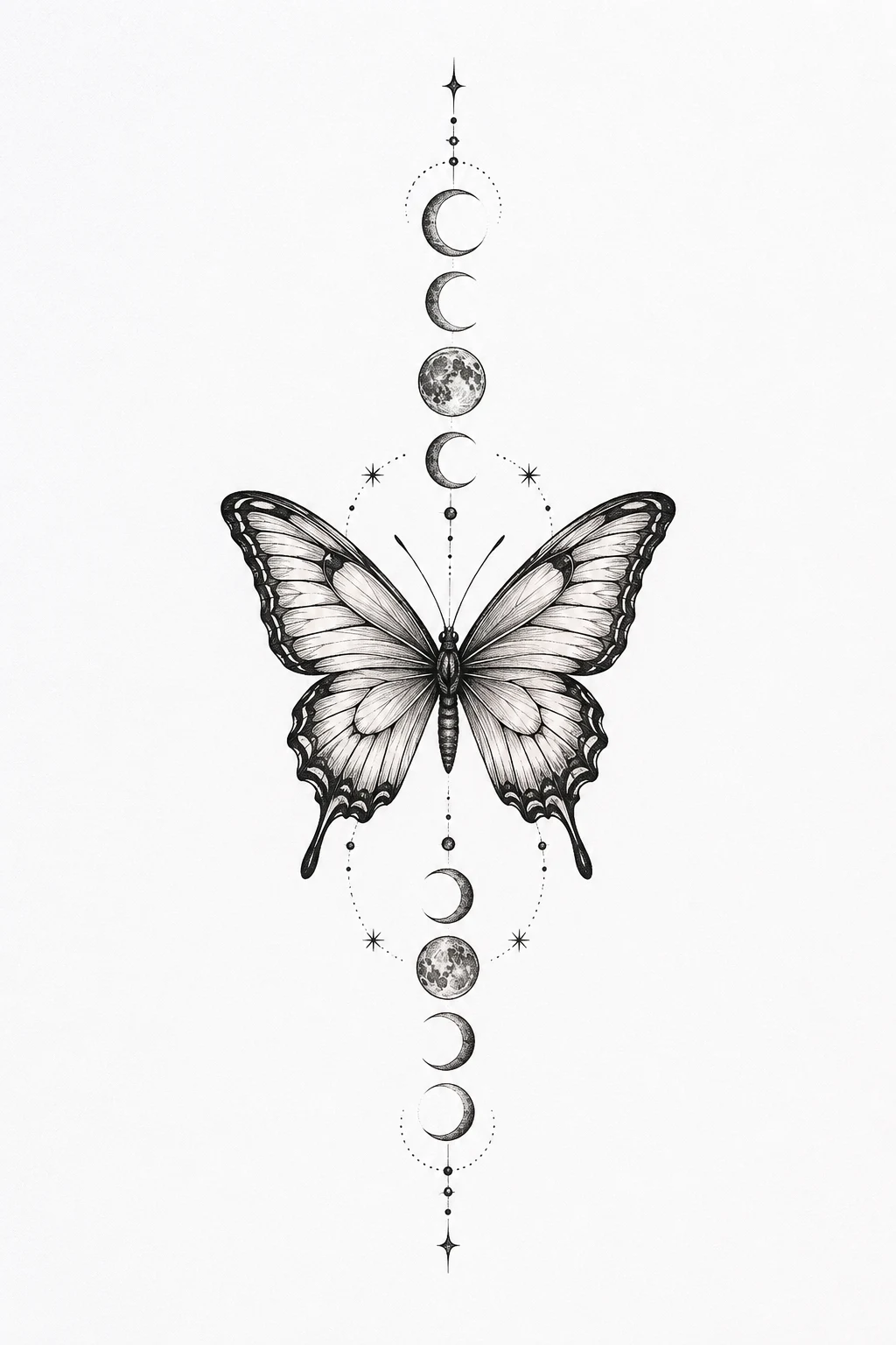 Butterfly With Moon Phases — butterfly hand tattoo for women style outfit