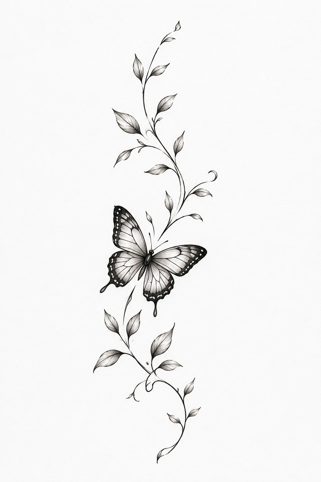 Butterfly and Fine-Leaf Vine — butterfly hand tattoo for women style outfit