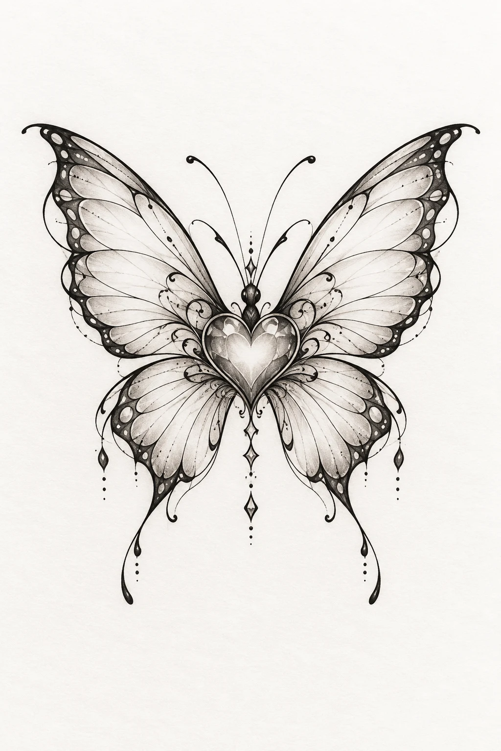 Fine-Line Butterfly Heart Tattoo — butterfly heart tattoo style outfit