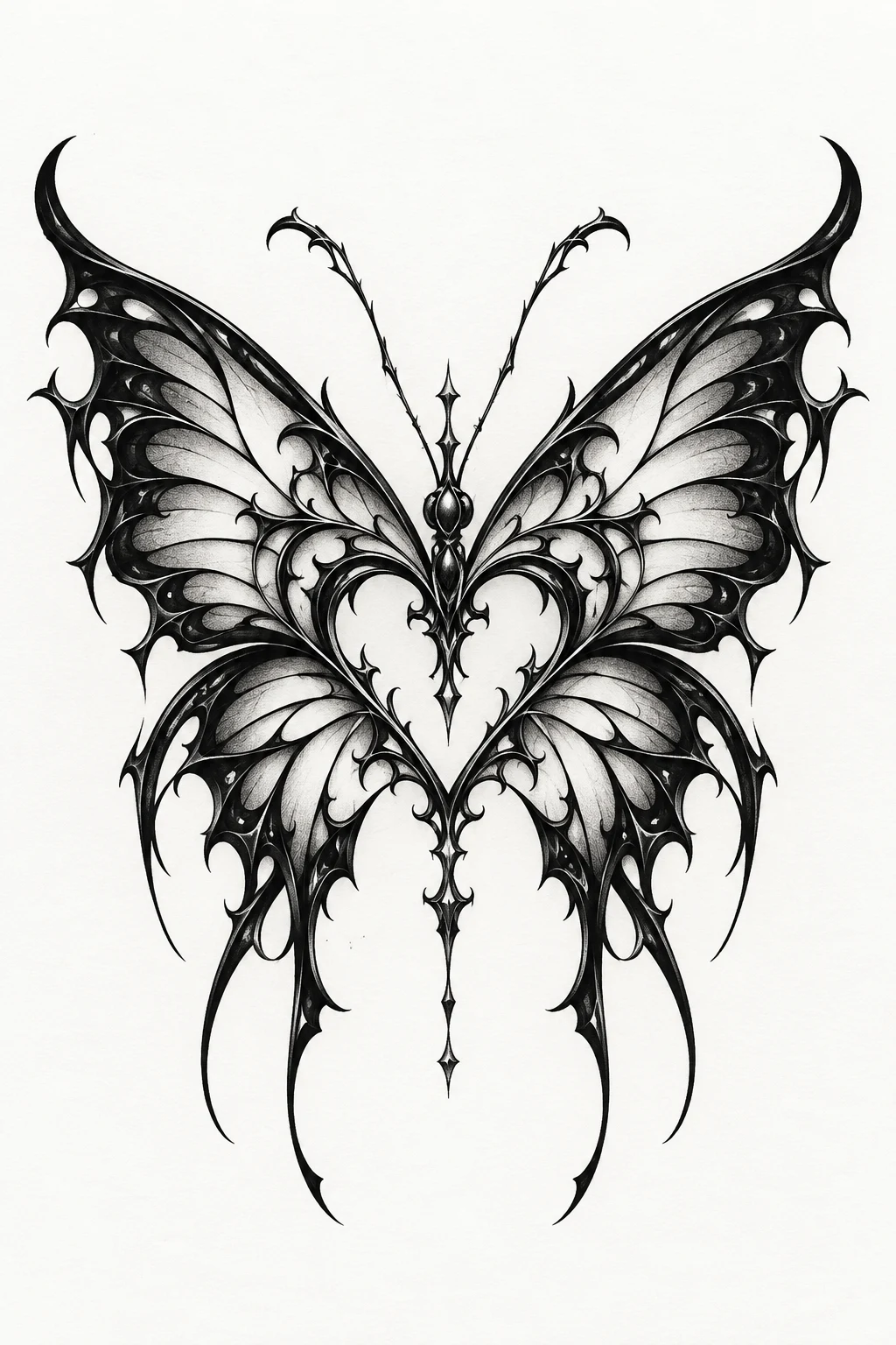 Gothic Blackwork Heart Butterfly — butterfly heart tattoo style outfit