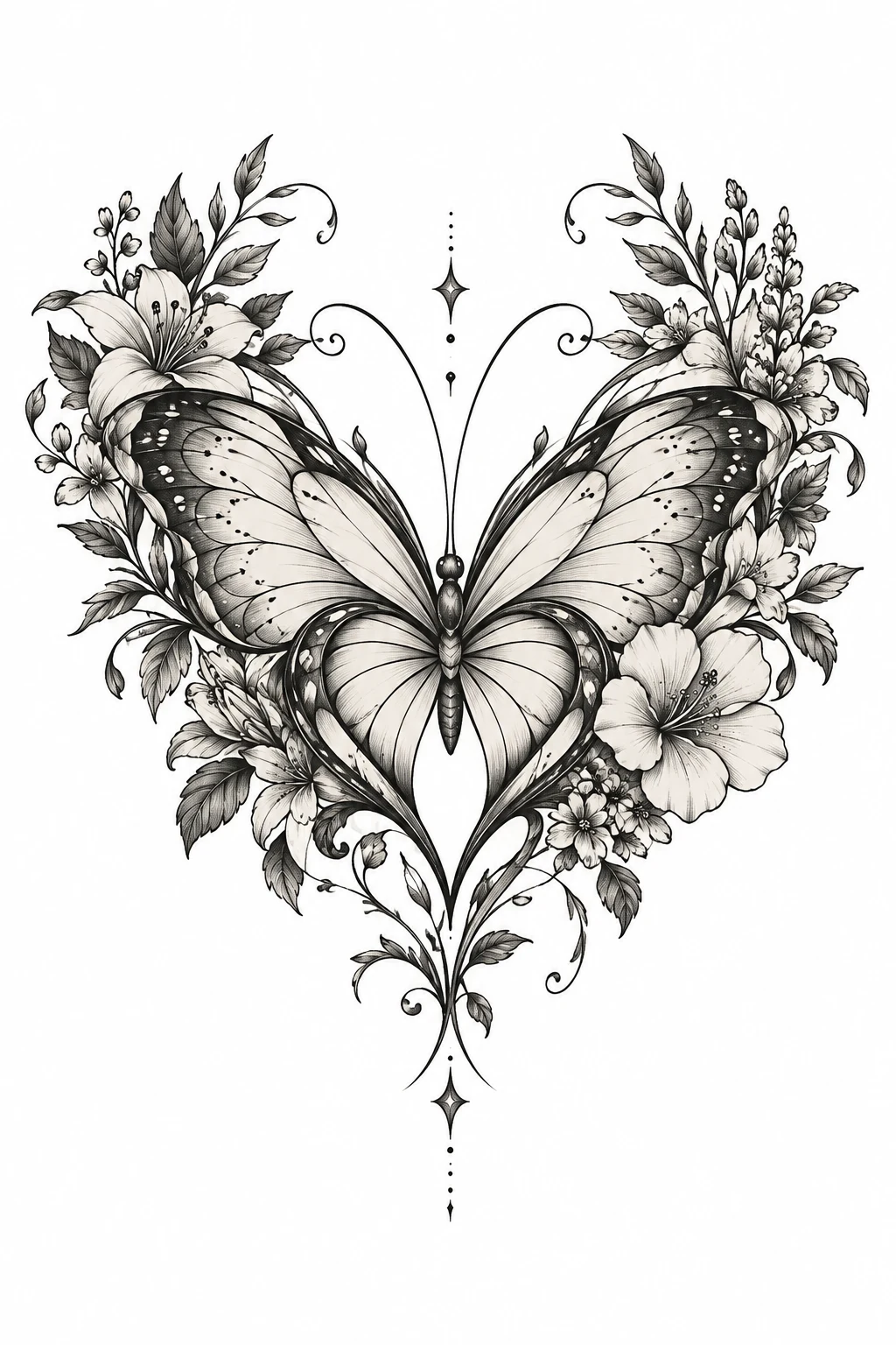 Butterfly Heart With Birth Flowers — butterfly heart tattoo style outfit