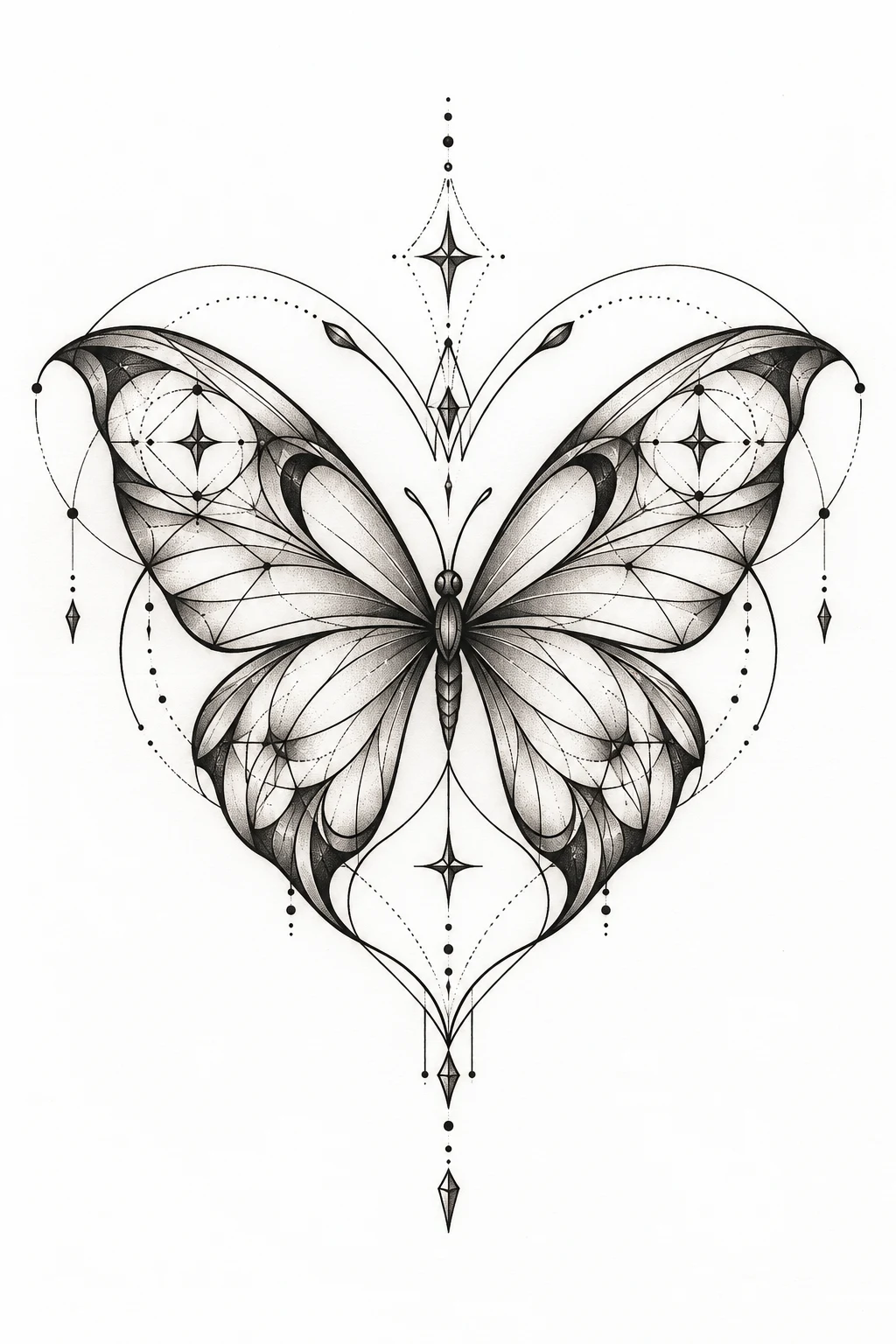 Geometric Butterfly Heart Tattoo — butterfly heart tattoo style outfit