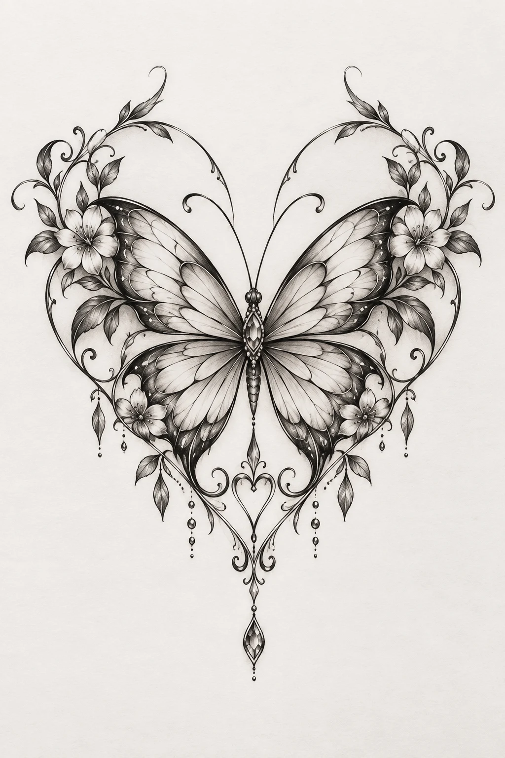 Butterfly Heart With Hidden Initials — butterfly heart tattoo style outfit