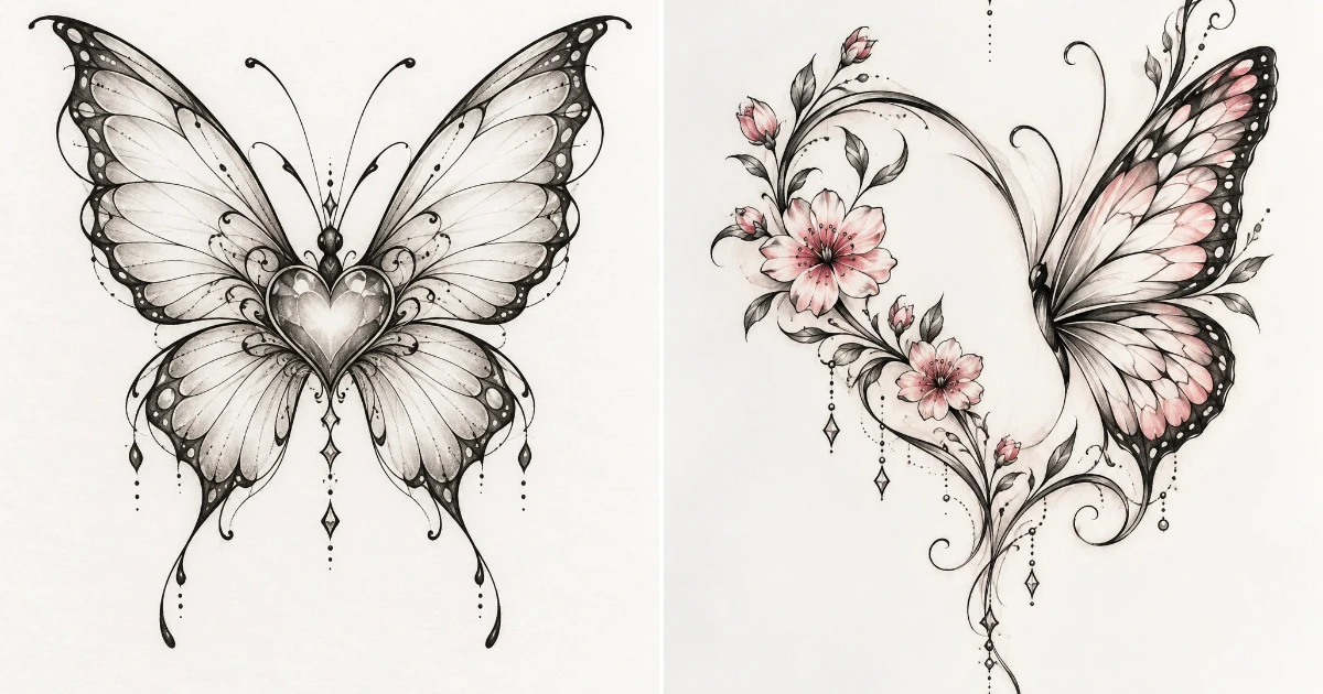 Butterfly Heart Tattoo: 13 Beautiful Design Ideas butterfly heart tattoo