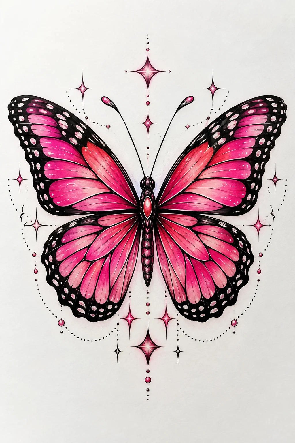 Hot-Pink Monarch Butterfly Knee Tattoo — butterfly knee tattoo style outfit