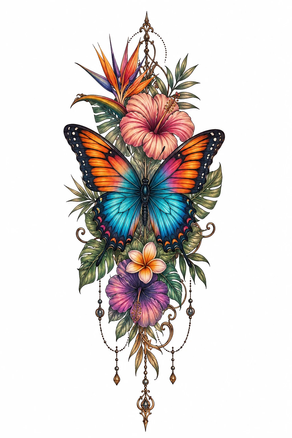 Colorful Tropical Butterfly — butterfly knee tattoo style outfit
