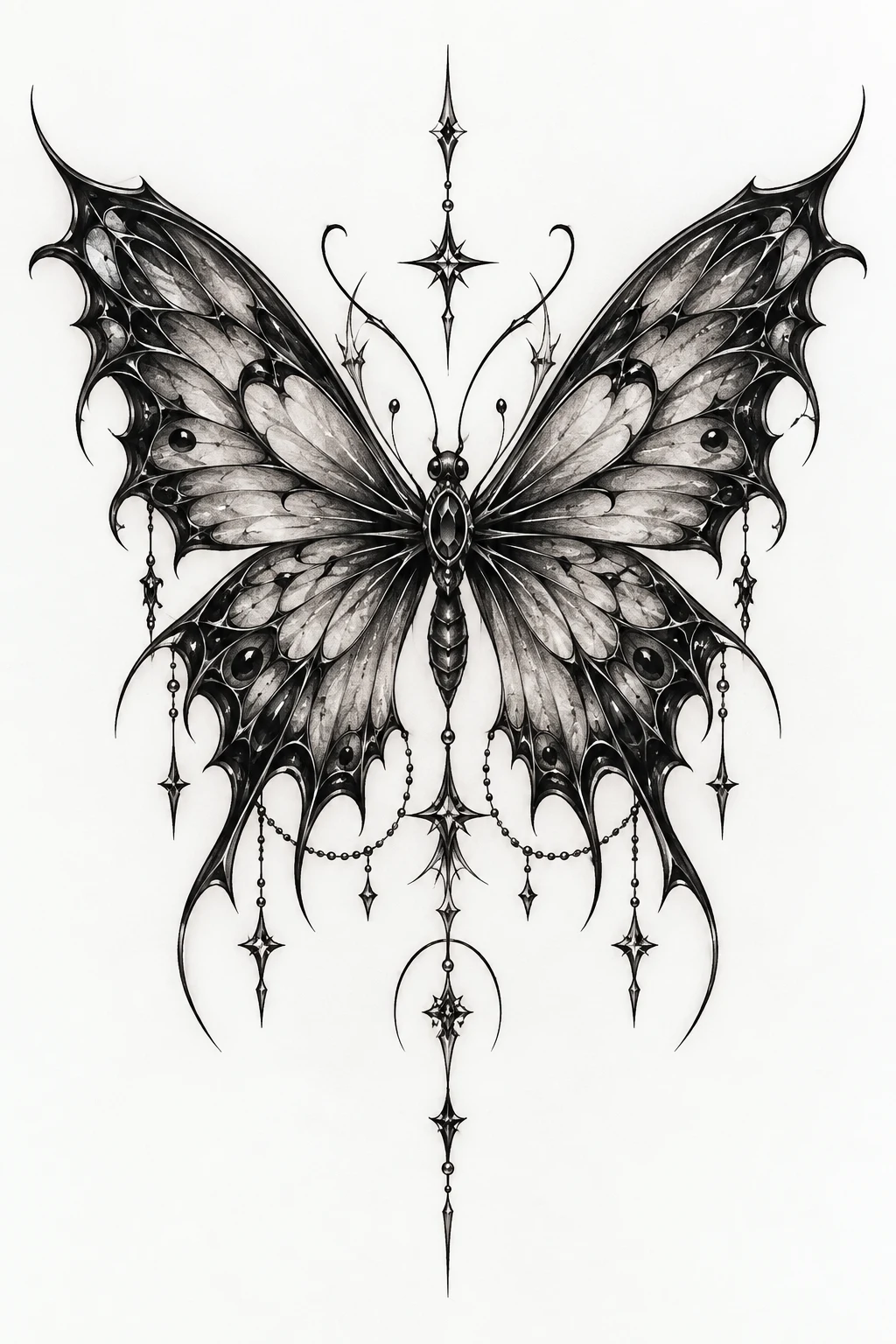 Black-and-Gray Gothic Butterfly — butterfly knee tattoo style outfit