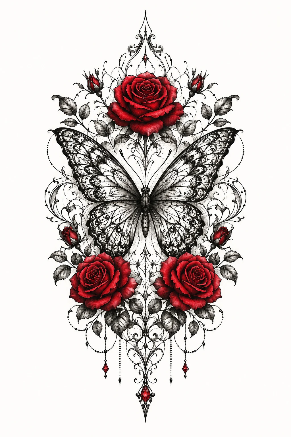 Butterfly With Red Roses — butterfly knee tattoo style outfit