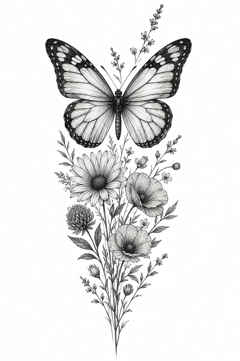Butterfly Above the Knee With Wildflowers — butterfly knee tattoo style outfit