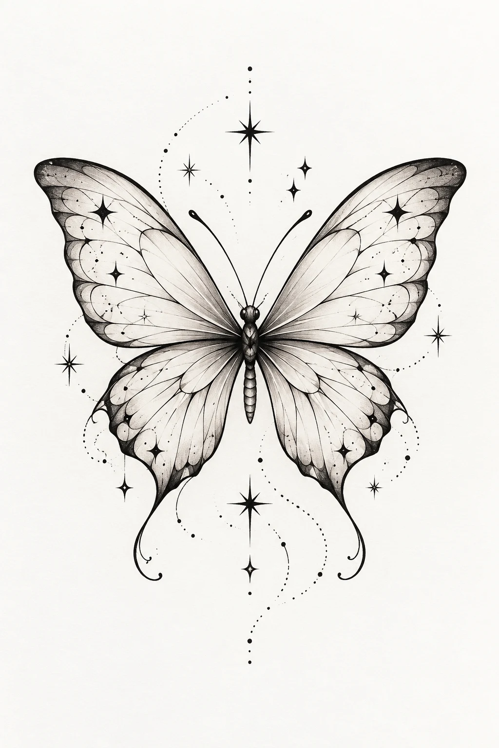 Minimalist Butterfly With Tiny Stars — butterfly leg tattoo thighs style outfit