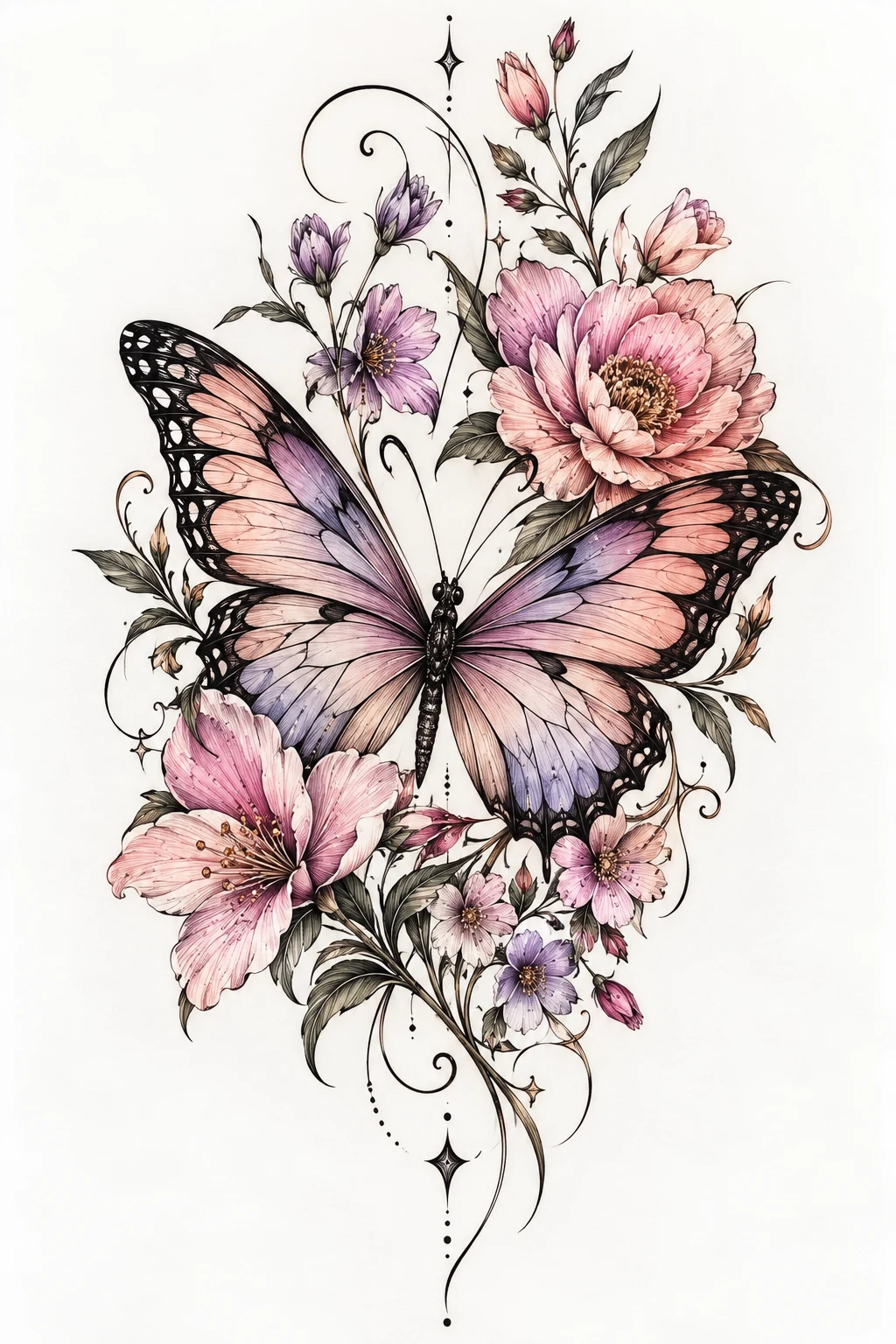 Butterfly With Birth Flowers — butterfly leg tattoo thighs style outfit