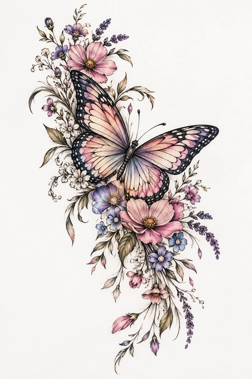 Butterfly With Wildflowers — butterfly leg tattoo thighs style outfit