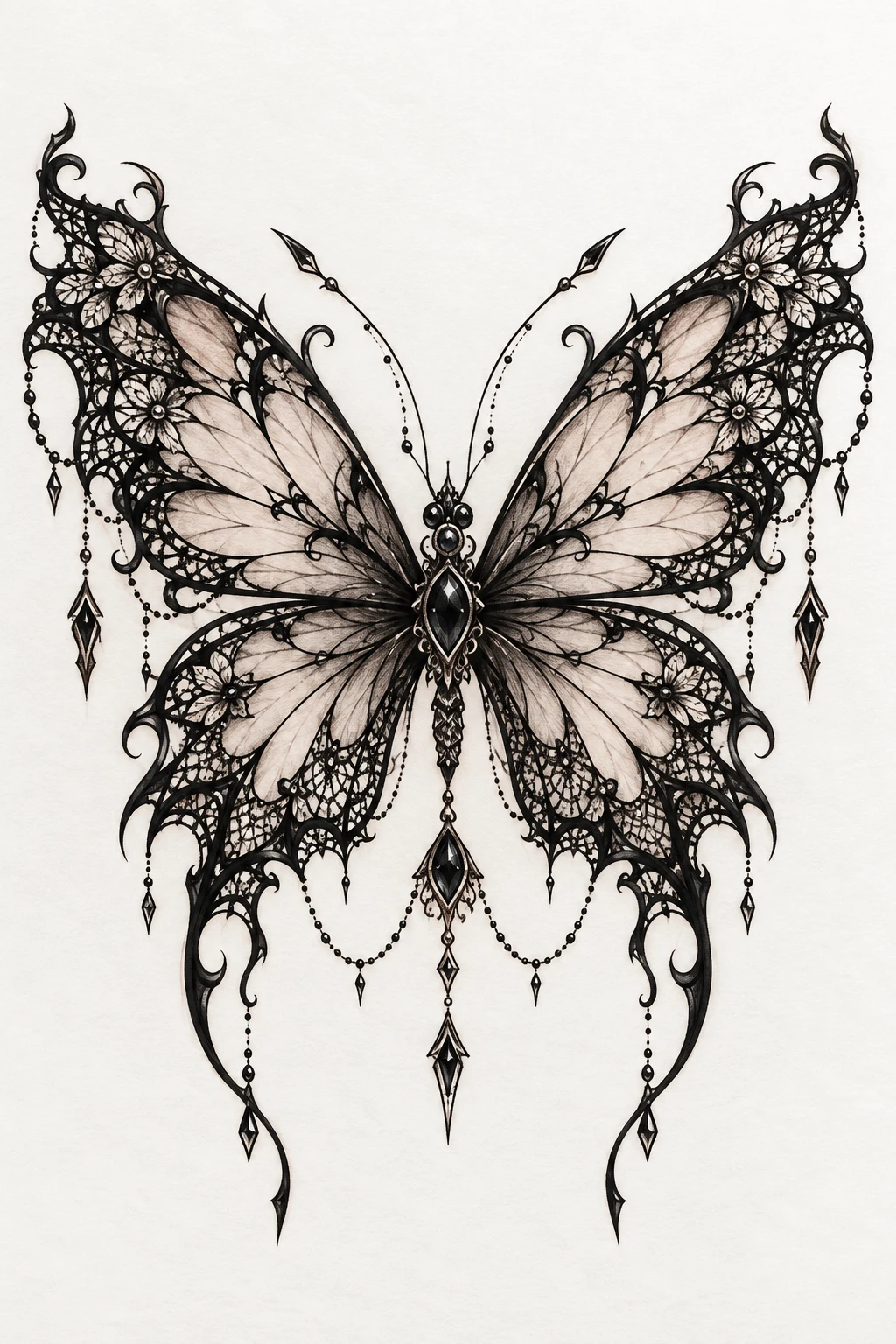 Gothic Butterfly With Lace Details — butterfly leg tattoo thighs style outfit