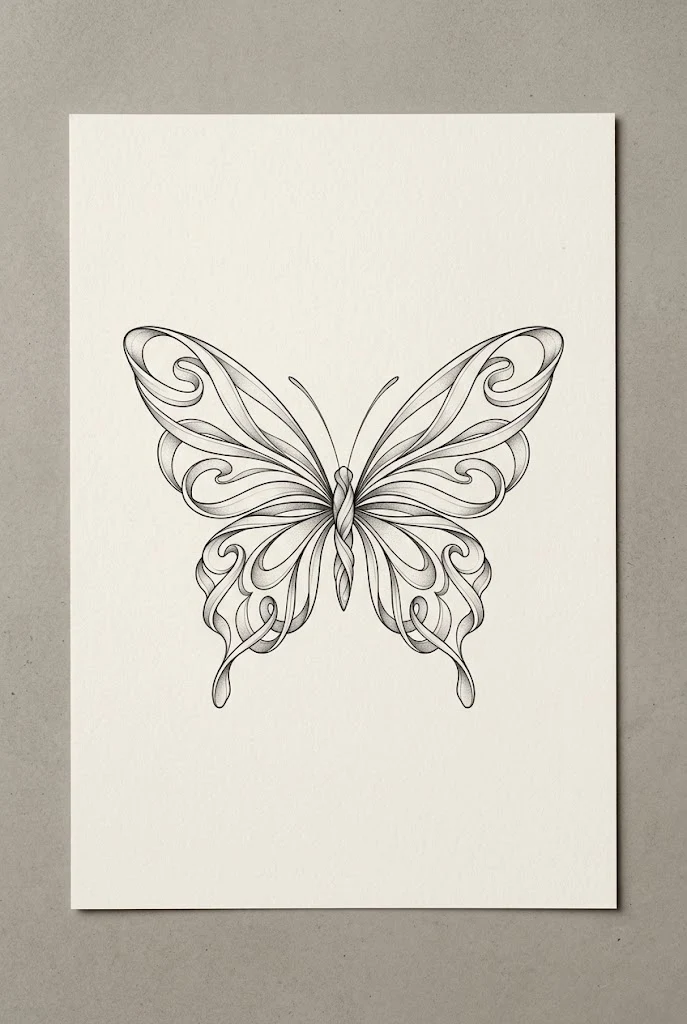 Floating Ribbon Butterfly Tattoo Line Drawing — butterfly line tattoo style outfit