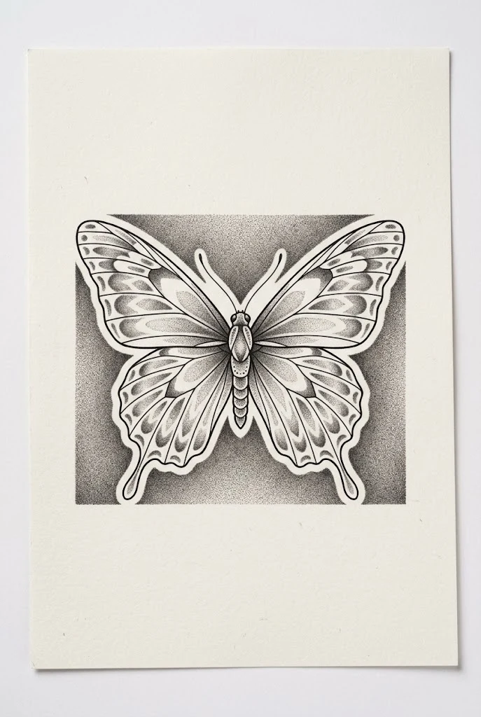 Soft Shaded Negative-Space Butterfly — butterfly line tattoo style outfit